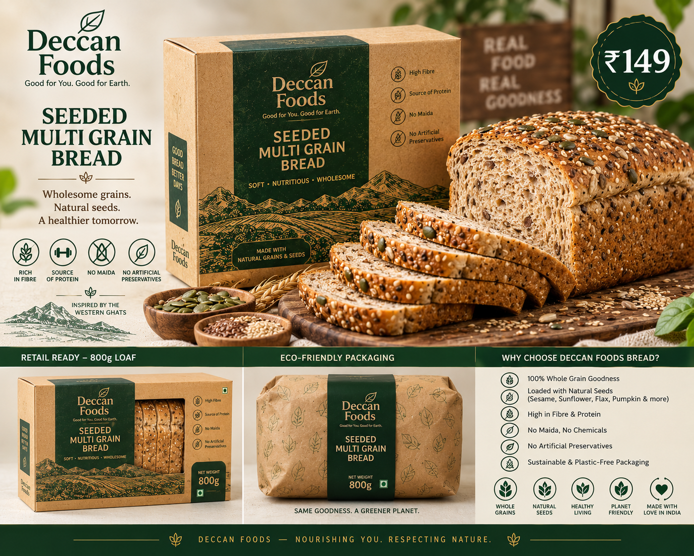Deccan Foods Multi Seed Whole Grain Bread – 800g