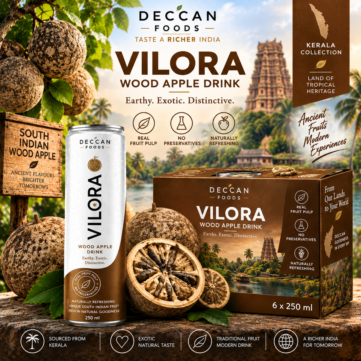 VILORA Wood Apple Drink can and box - Deccan Foods Kerala Collection