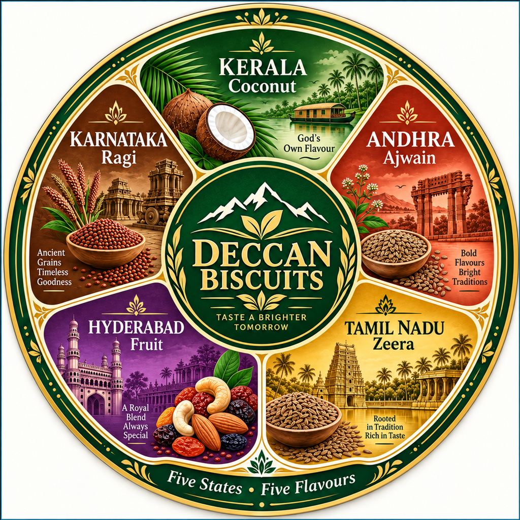 Deccan Biscuits — Five States Five Flavours wheel dark