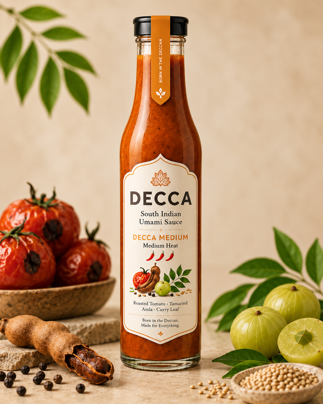 DECCA Medium South Indian Umami Sauce 250ml – orange ribbon bottle