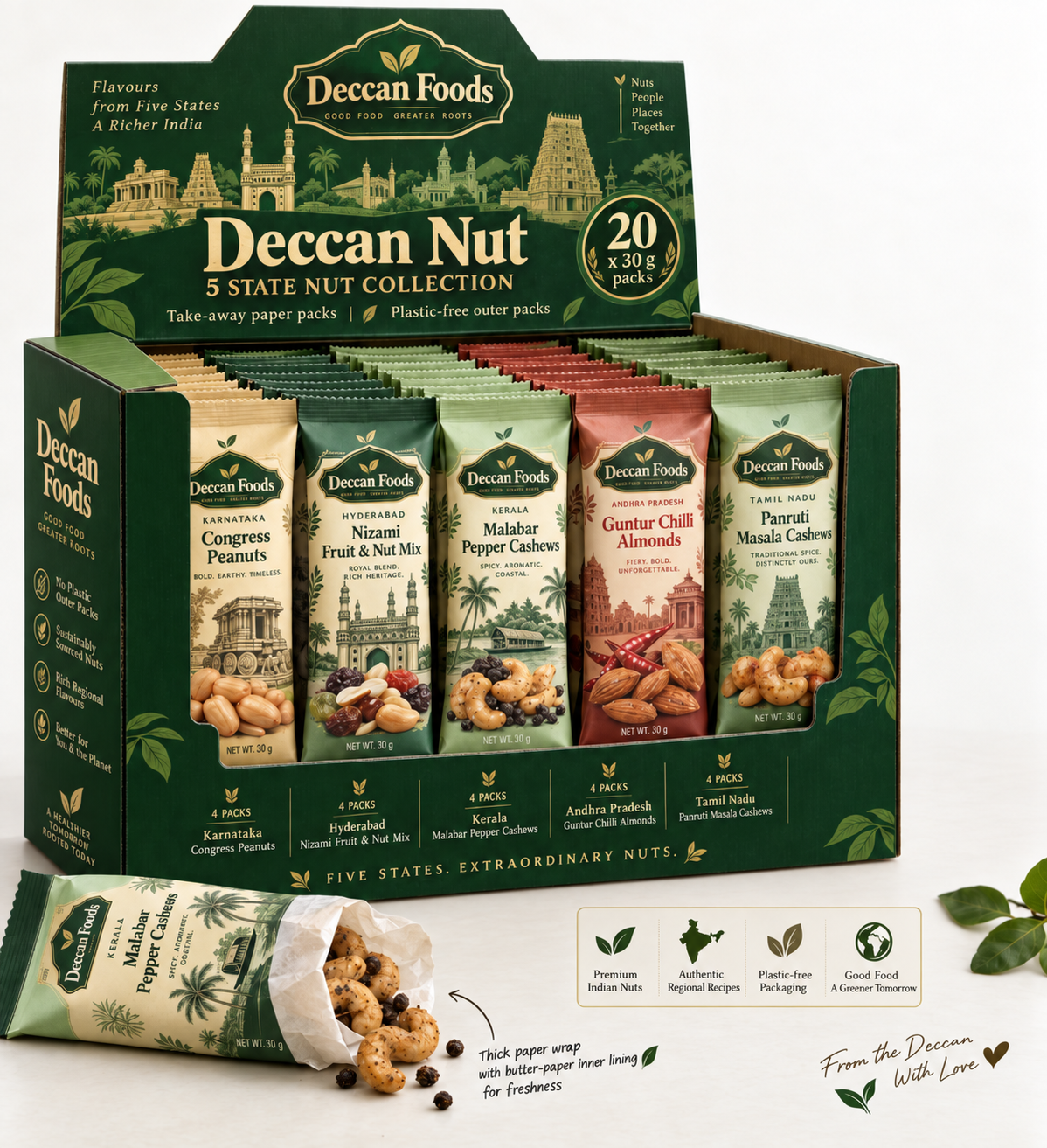 Deccan Nut 5 State Collection — 20 take-away packs display box