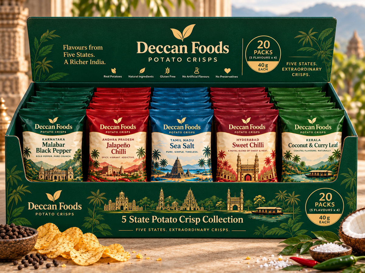 Deccan Foods 5 State Potato Crisp Collection — 20 pack display box