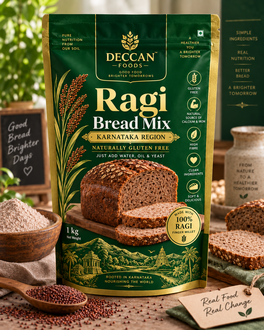 Deccan Foods Ragi Bread Mix Karnataka Region 1kg Pack