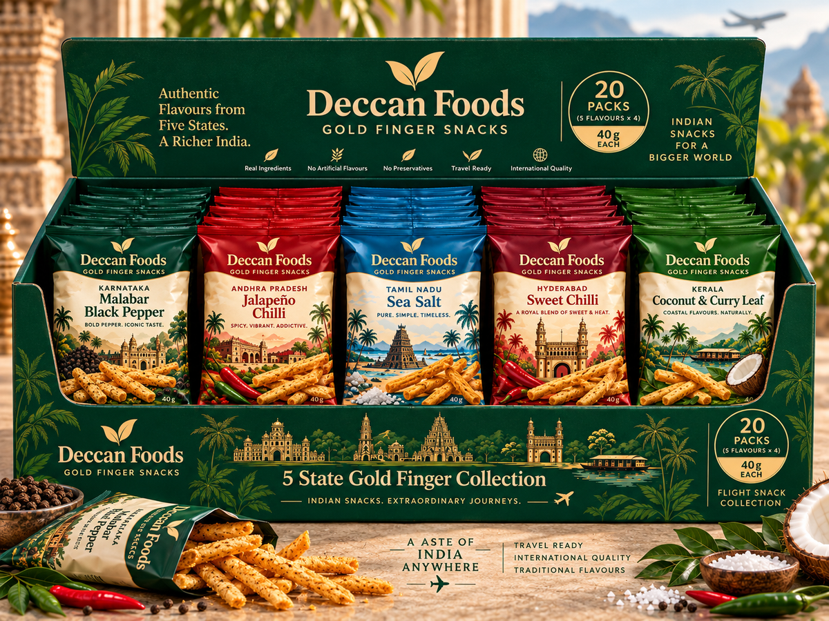 Deccan Foods 5 State Gold Finger Snack Collection — Full Box Display